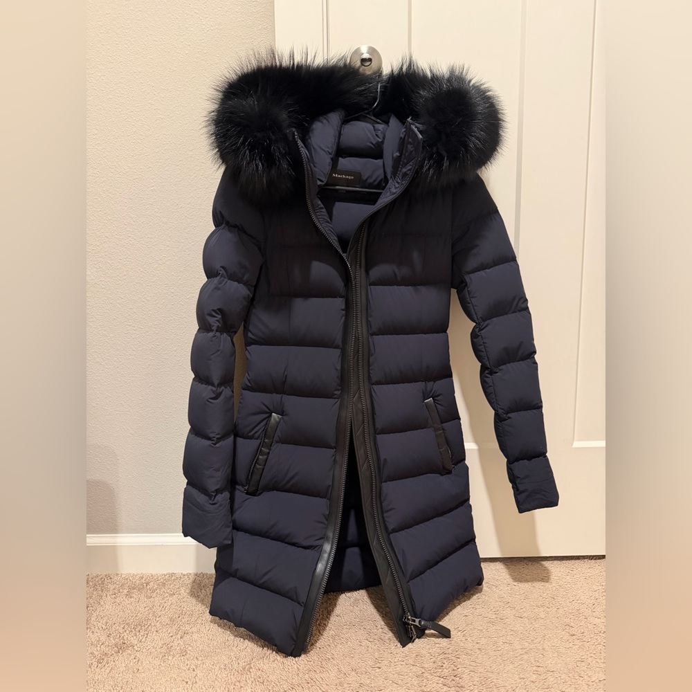 Mackage Navy Puffer Coat with Black Fur Hood